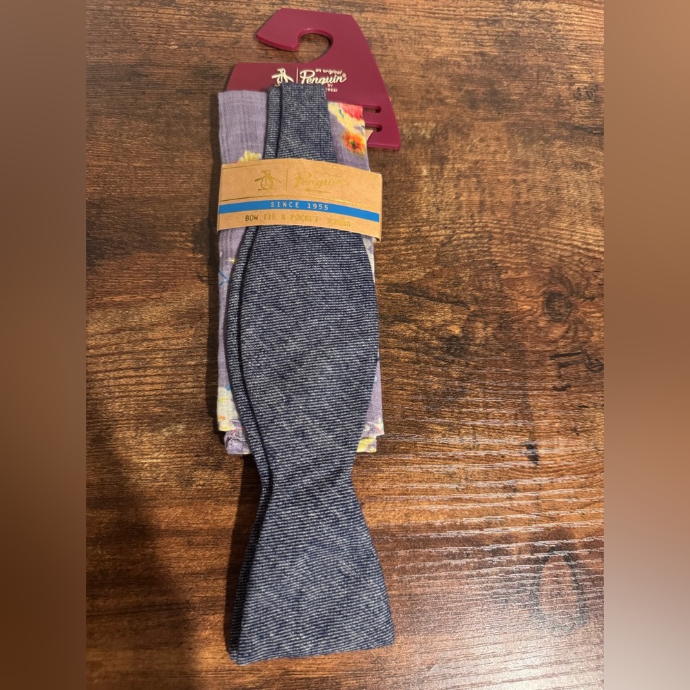 Original Penguin by Musingwear Denim Bow Tie & Pocket Square Set